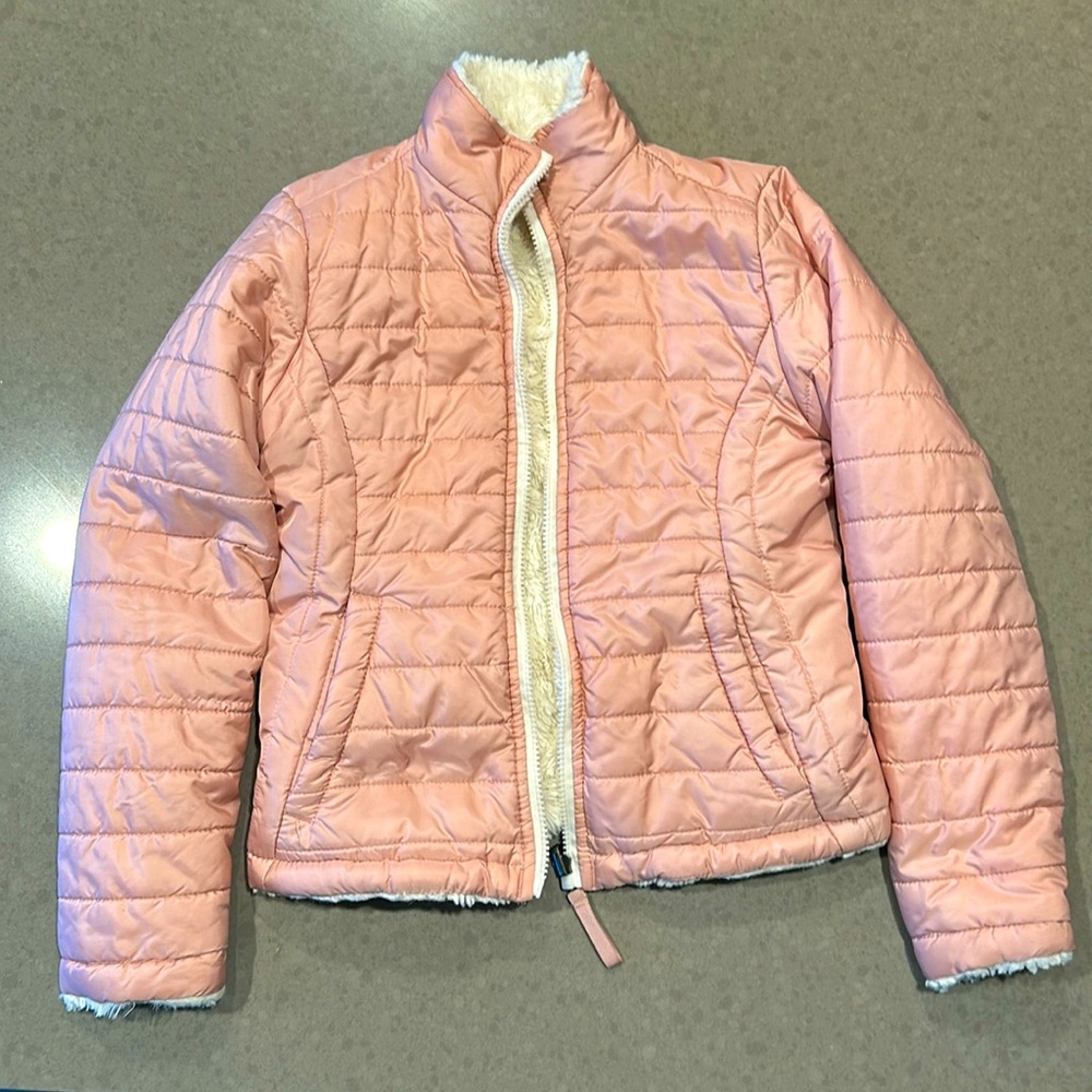 Pink and white girls reversible jacket, size 7